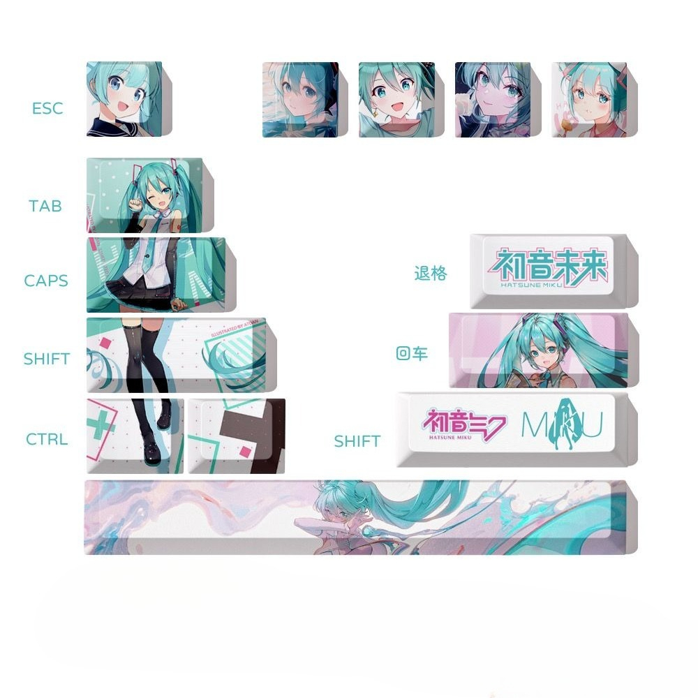 Keyboard Tenkeyless - Колпачки для клавиш Hatsune Miku, PBT-кейкапы