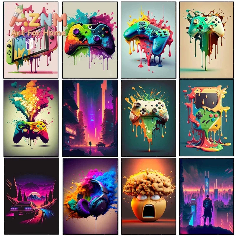 Esports Gaming Poster - Винтажная картина на холсте: яркий панк-неон,