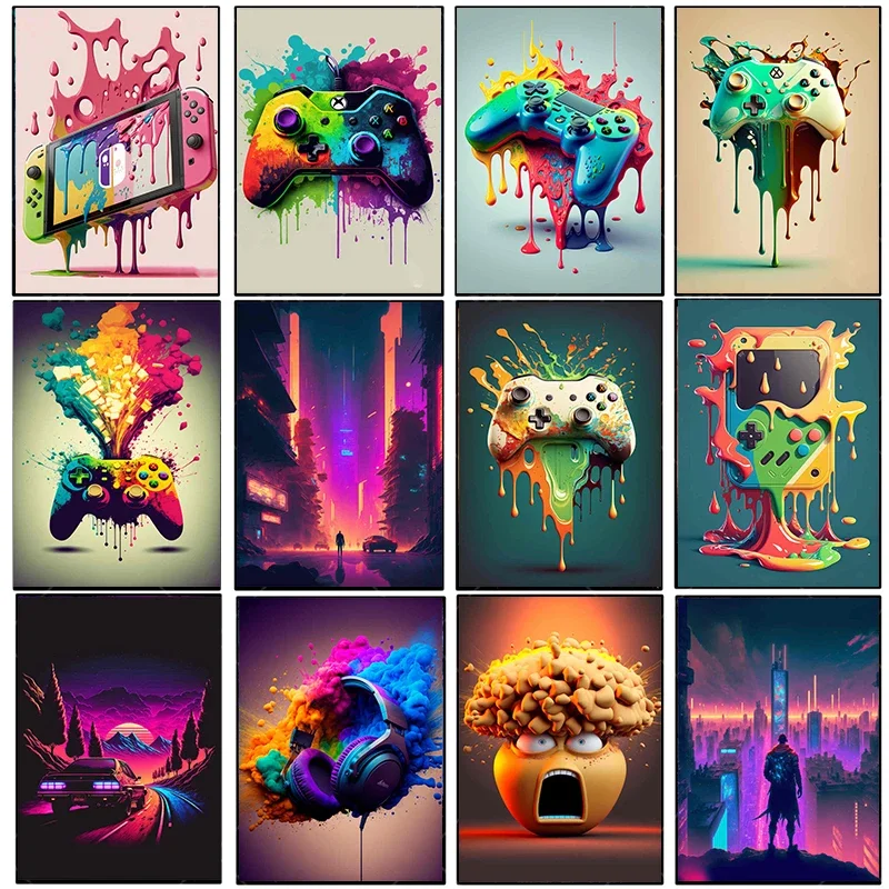 Esports Gaming Poster - Винтажная картина на холсте: Красочный неоновый